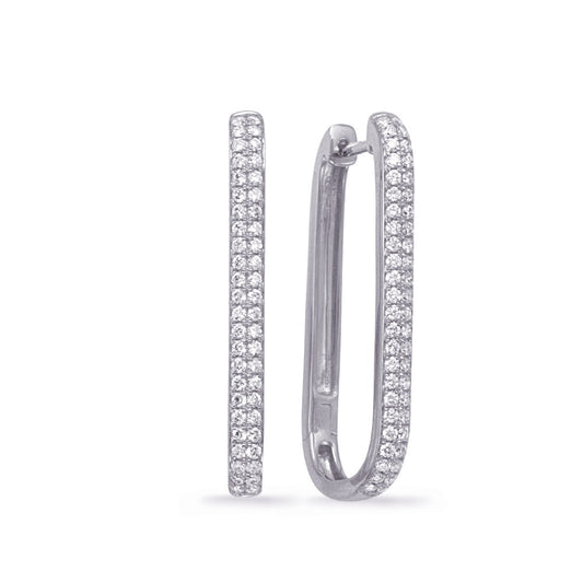 This Earring is available in 14K White Gold. There are a total of 96 stones. There are Rounds with a total carat weight of 0.59 set in a Micro Prong setting.