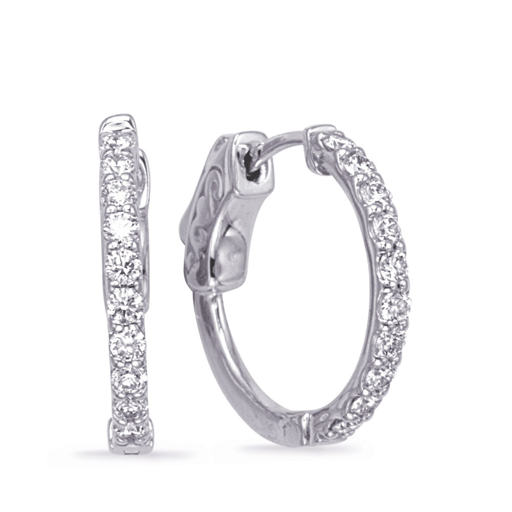 This Earring is available in 14K White Gold. There are a total of 22 stones. There are Rounds with a total carat weight of 0.4 set in a Micro Prong setting.