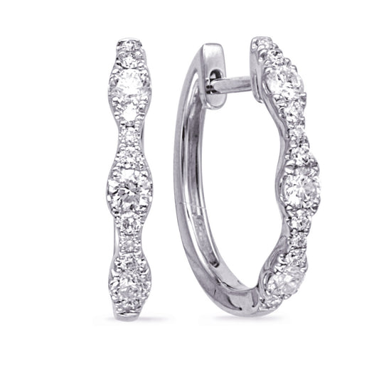 This Earring is available in 14K White Gold. There are a total of 24 stones. There are Rounds with a total carat weight of 0.54 set in a Prong Set setting.