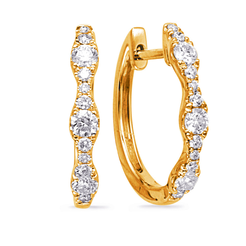 This Earring is available in 14K Yellow Gold. There are a total of 24 stones. There are Rounds with a total carat weight of 0.54 set in a Prong Set setting.