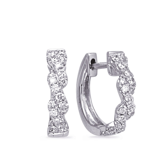 This Earring is available in 14K White Gold. There are a total of 40 stones. There are Rounds with a total carat weight of 0.25 set in a Micro Prong setting.