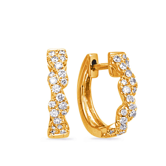 This Earring is available in 14K Yellow Gold. There are a total of 40 stones. There are Rounds with a total carat weight of 0.25 set in a Micro Prong setting.