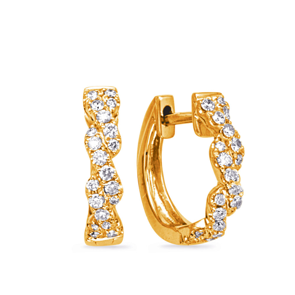 This Earring is available in 14K Yellow Gold. There are a total of 40 stones. There are Rounds with a total carat weight of 0.25 set in a Micro Prong setting.