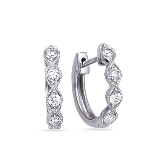 This Earring is available in 14K White Gold. There are a total of 8 stones. There are Rounds with a total carat weight of 0.24 set in a Micro Prong setting.