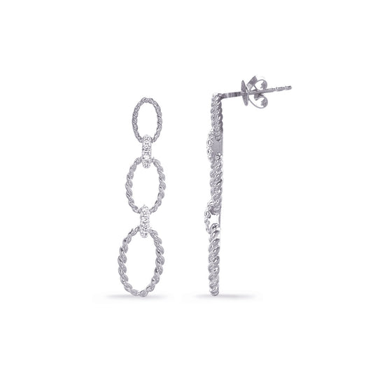 This Earring is available in 14K White Gold. There are a total of 16 stones. There are Rounds with a total carat weight of 0.09 set in a  setting.