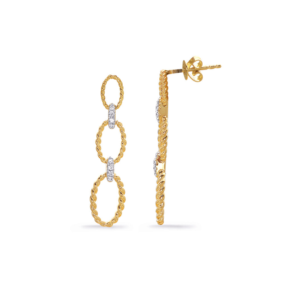 This Earring is available in 14K Yellow & White Gold. There are a total of 16 stones. There are Rounds with a total carat weight of 0.09 set in a  setting.