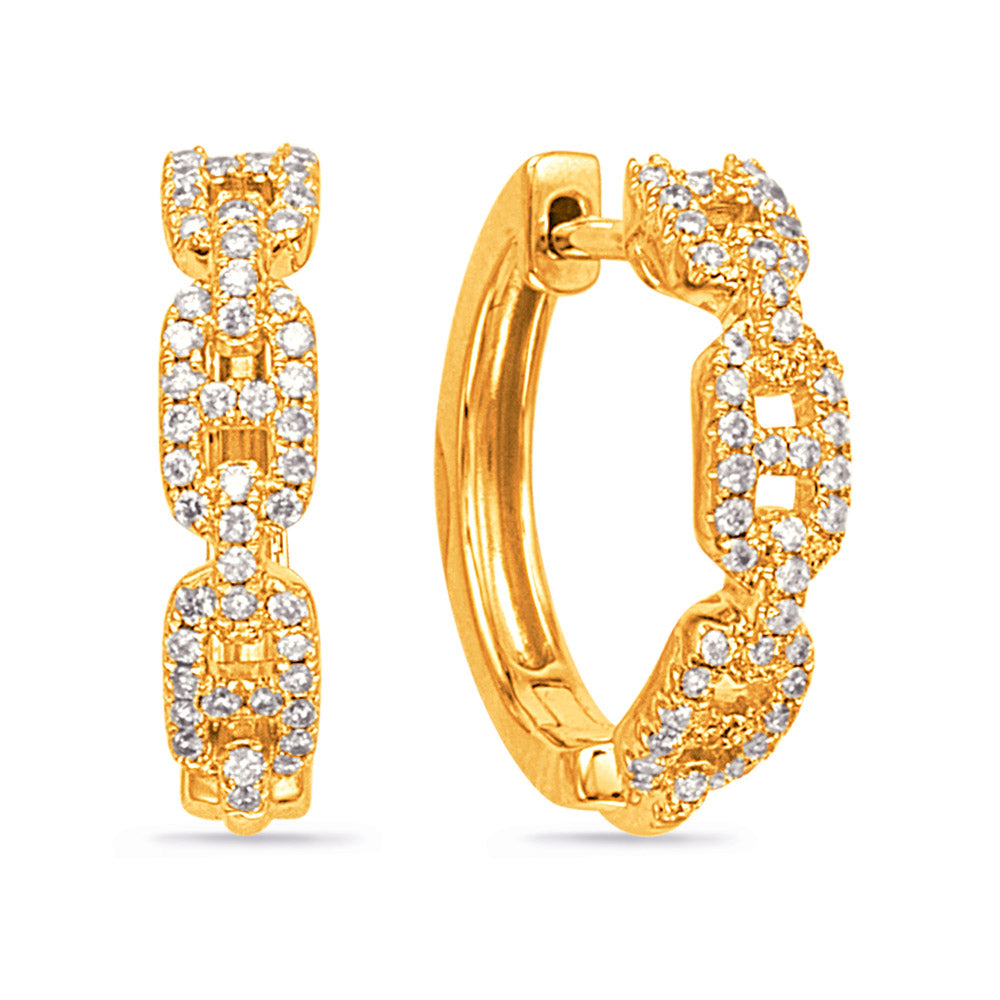 This Earring is available in 14K Yellow Gold. There are a total of 100 stones. There are Rounds with a total carat weight of 0.27 set in a Micro Prong setting.