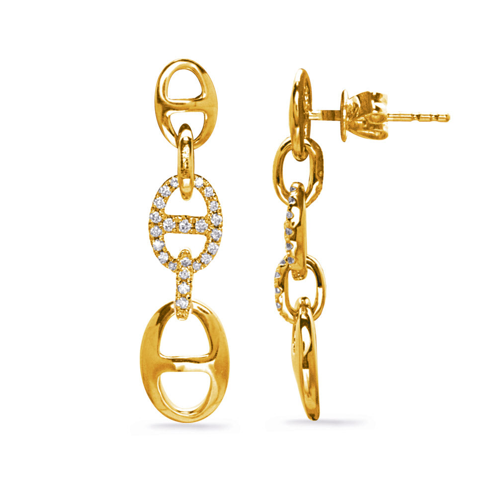 This Earring is available in 14K Yellow Gold. There are a total of 62 stones. There are Rounds with a total carat weight of 0.21 set in a Micro Prong setting.