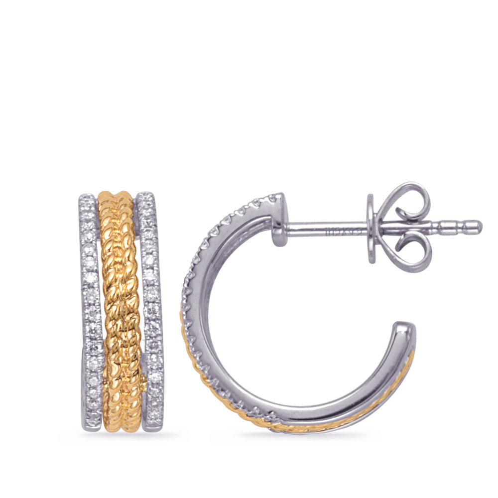 This Earring is available in 14K Yellow & White Gold. There are a total of 76 stones. There are Rounds with a total carat weight of 0.2 set in a Micro Prong setting.