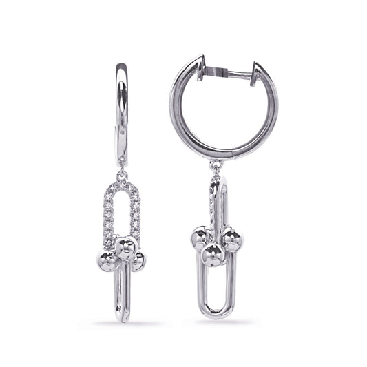 This Earring is available in 14K White Gold. There are a total of 30 stones. There are Rounds with a total carat weight of 0.16 set in a Micro Prong setting.