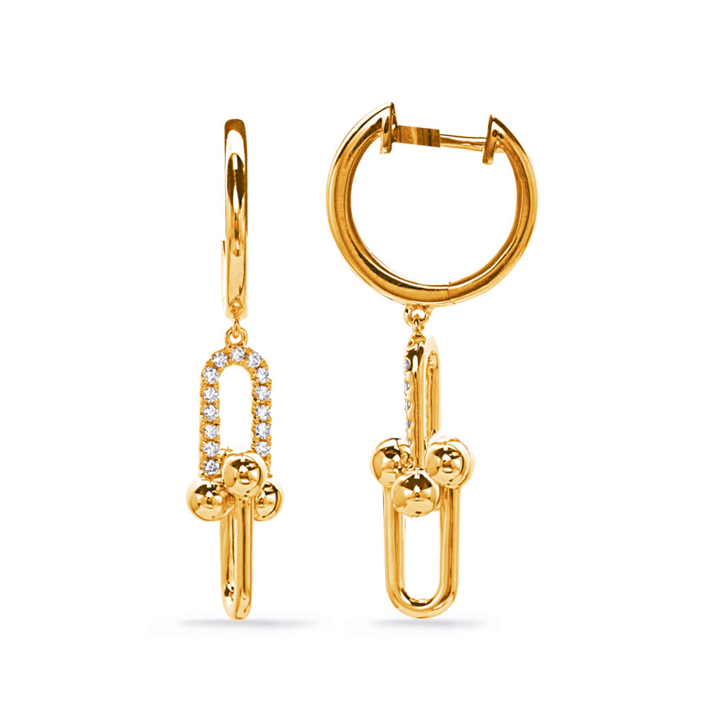 This Earring is available in 14K Yellow Gold. There are a total of 30 stones. There are Rounds with a total carat weight of 0.16 set in a Micro Prong setting.
