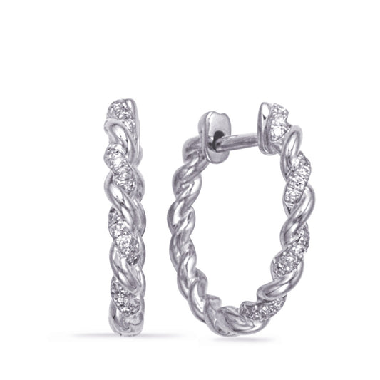 This Earring is available in 14K White Gold. There are a total of 38 stones. There are Rounds with a total carat weight of 0.1 set in a Micro Prong setting.