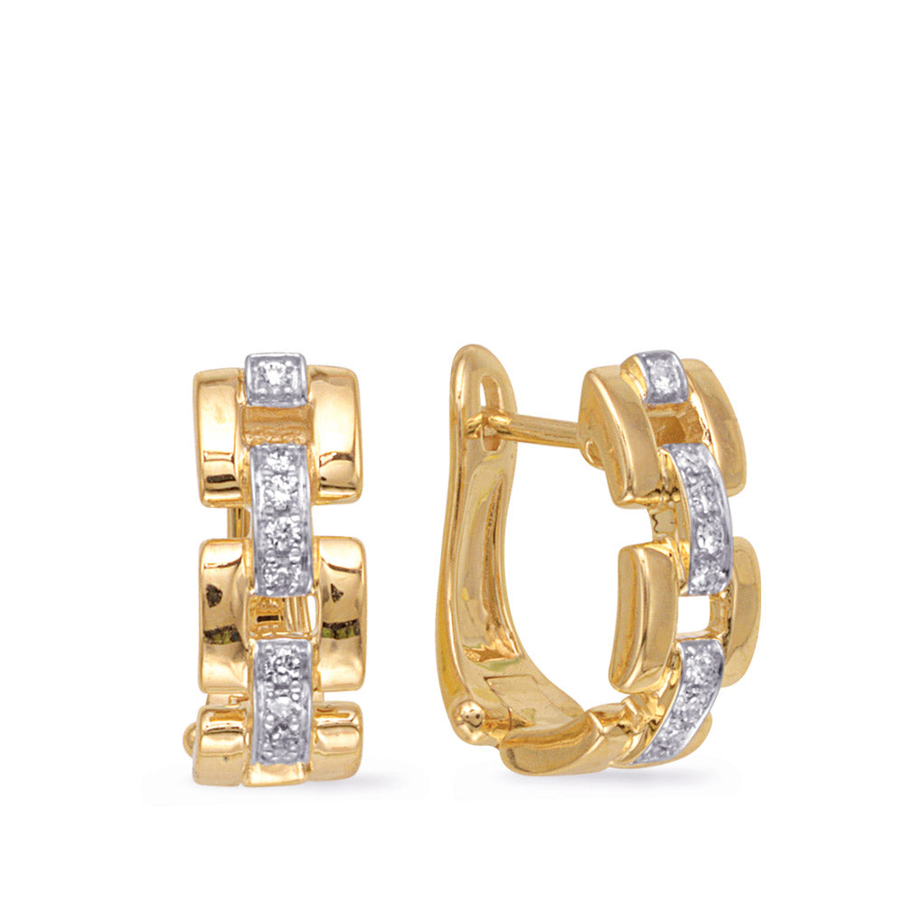 This Earring is available in 14K Yellow Gold. There are a total of 18 stones. There are Rounds with a total carat weight of 0.15 set in a Prong Set setting.