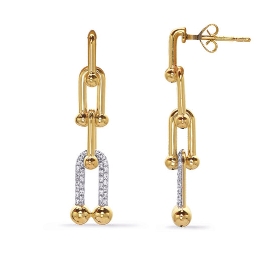This Earring is available in 14K Yellow Gold. There are a total of 68 stones. There are Rounds with a total carat weight of 0.23 set in a Micro Prong setting.