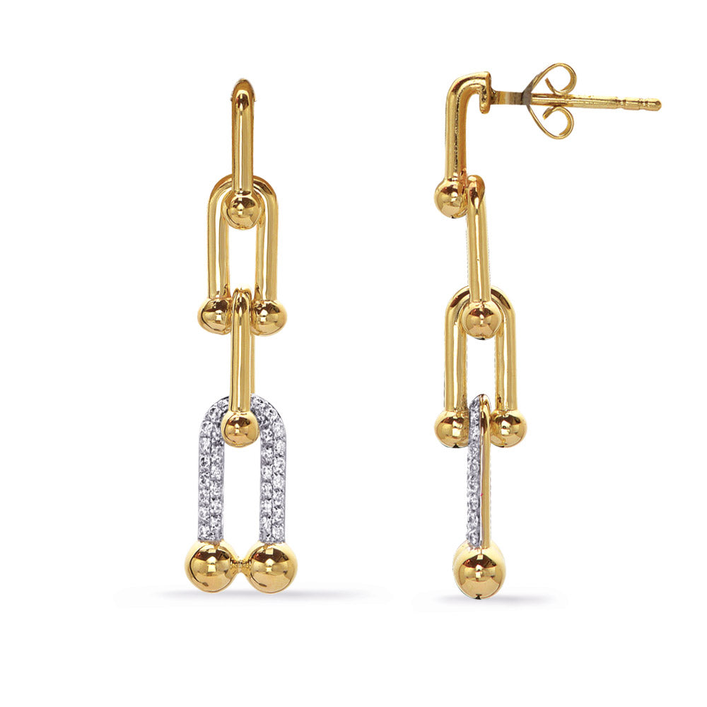 This Earring is available in 14K Yellow Gold. There are a total of 68 stones. There are Rounds with a total carat weight of 0.23 set in a Micro Prong setting.