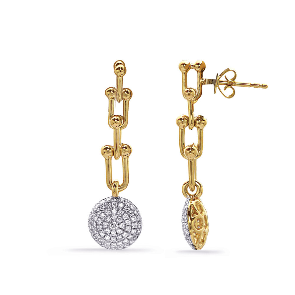 This Earring is available in 14K Yellow Gold. There are a total of 132 stones. There are Rounds with a total carat weight of 0.48 set in a Micro Prong setting.
