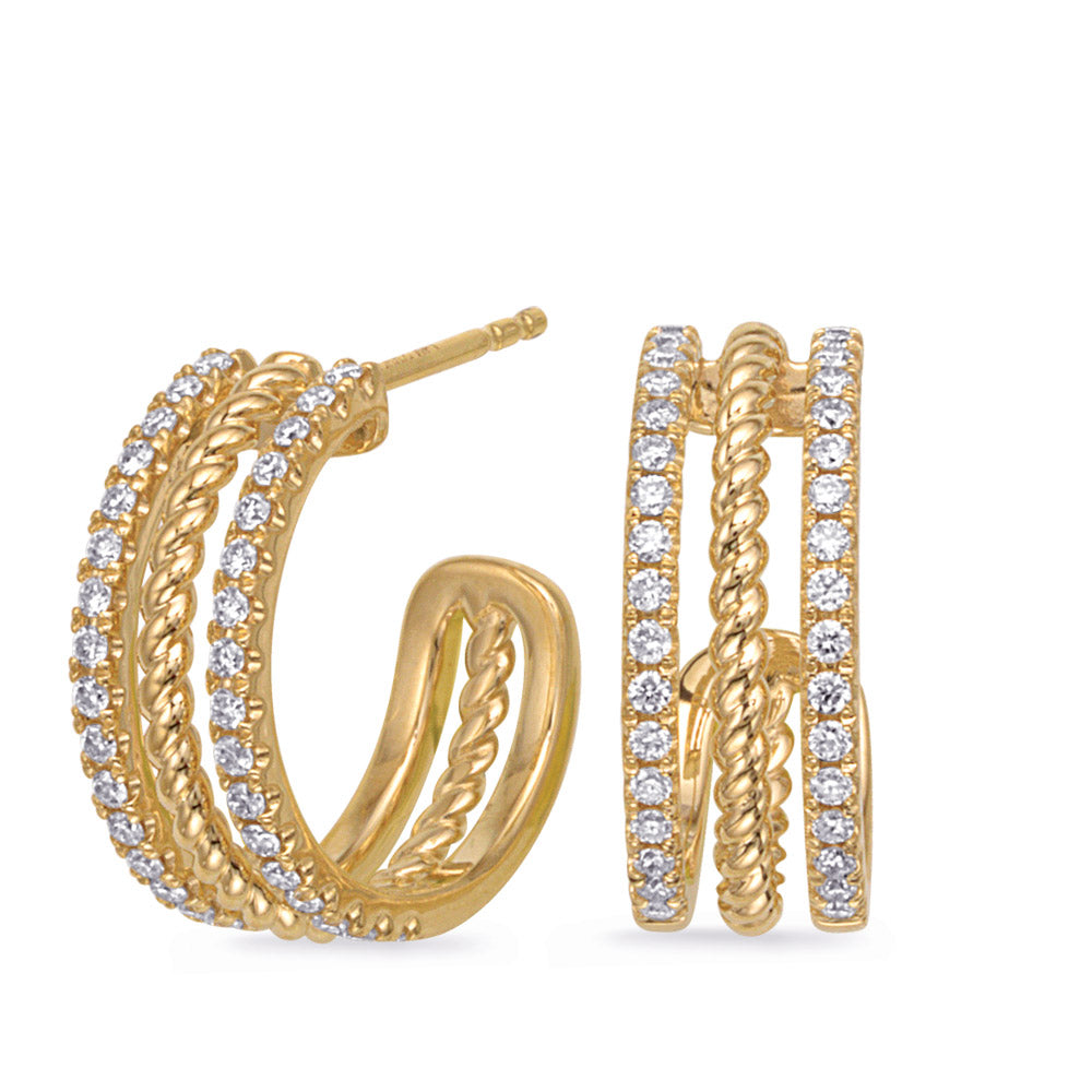 This Earring is available in 14K Yellow Gold. There are a total of 68 stones. There are Rounds with a total carat weight of 0.47 set in a Micro Prong setting.