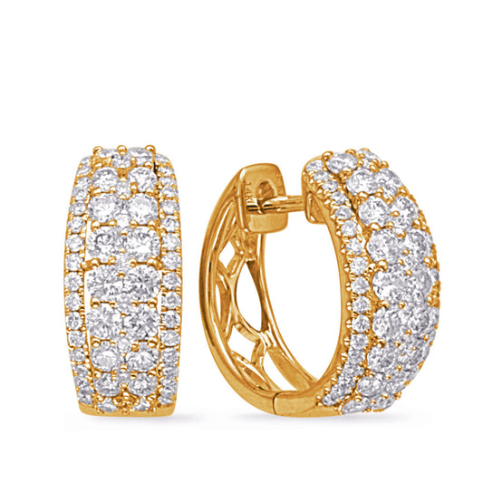 This Earring is available in 14K Yellow Gold. There are a total of 120 stones. There are Rounds with a total carat weight of 1.05 set in a Prong Set setting.