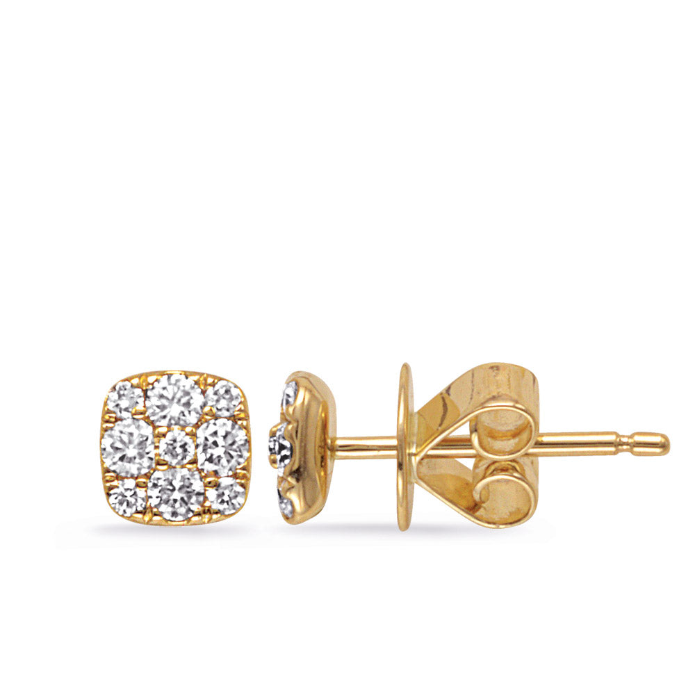 This Earring is available in 14K Yellow Gold. There are a total of 18 stones. There are Rounds with a total carat weight of 0.28 set in a Micro Prong setting.