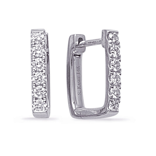 This Earring is available in 14K White Gold. There are a total of 12 stones. There are Rounds with a total carat weight of 0.4 set in a  setting.