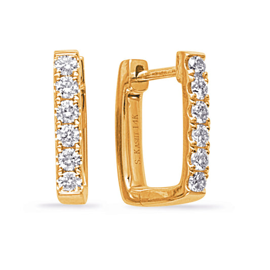 This Earring is available in 14K Yellow Gold. There are a total of 12 stones. There are Rounds with a total carat weight of 0.4 set in a  setting.