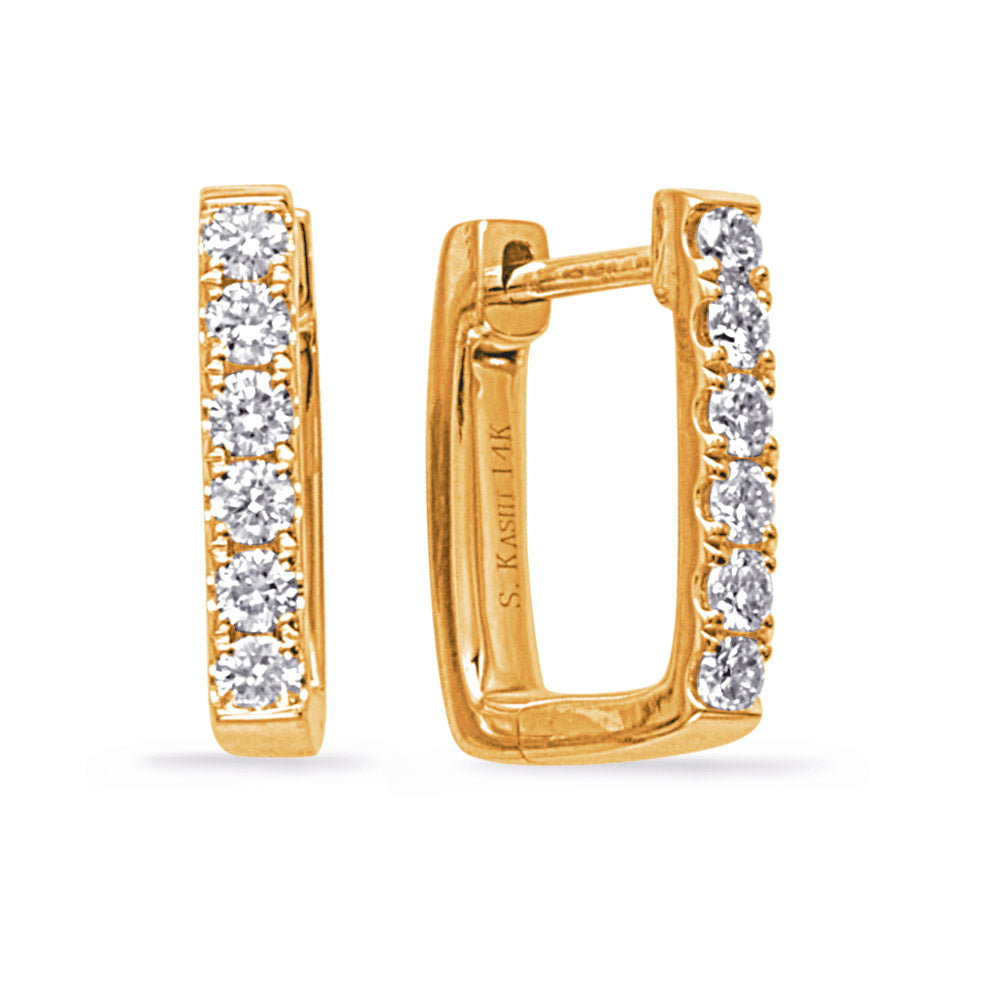 This Earring is available in 14K Yellow Gold. There are a total of 12 stones. There are Rounds with a total carat weight of 0.4 set in a  setting.