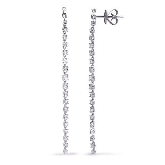 This Earring is available in 14K White Gold. There are a total of 40 stones. There are Rounds with a total carat weight of 0.86 set in a Prong Set setting.