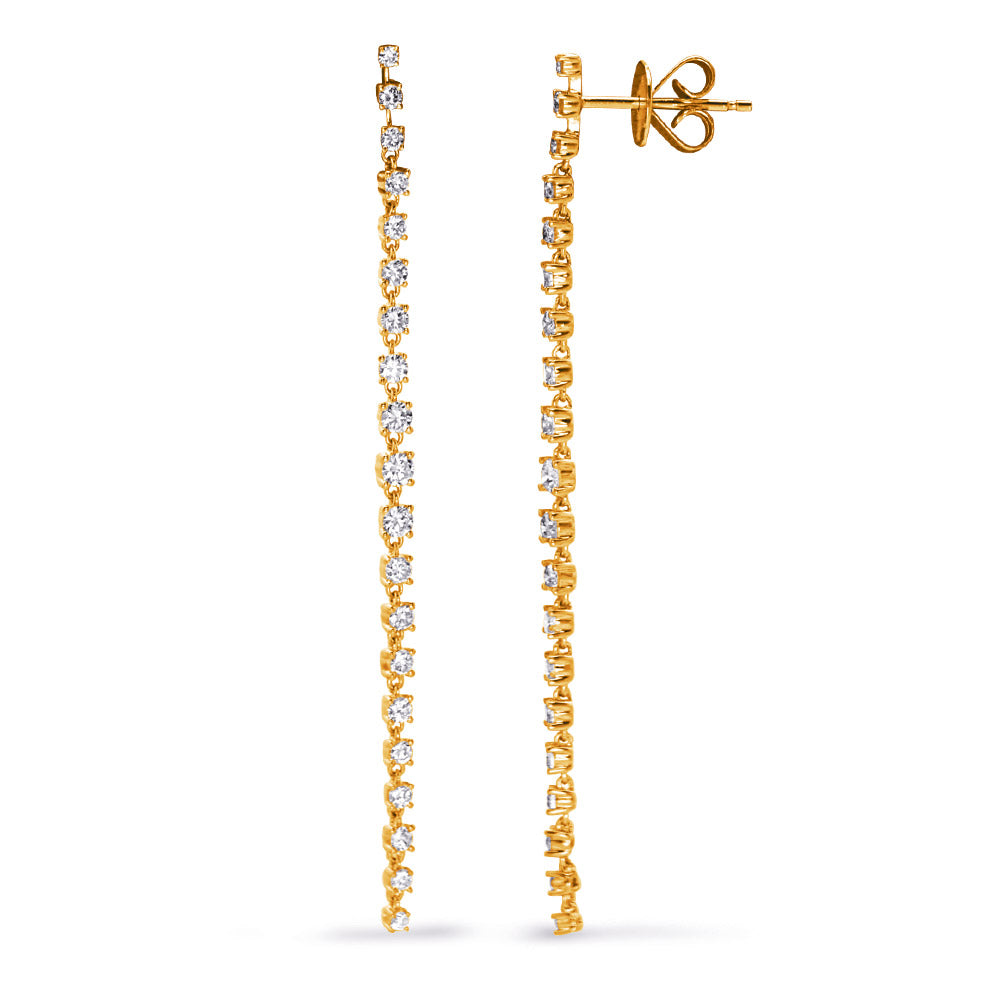 This Earring is available in 14K Yellow Gold. There are a total of 40 stones. There are Rounds with a total carat weight of 0.86 set in a Prong Set setting.