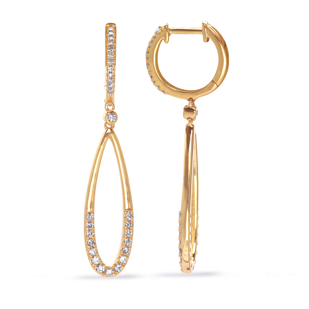 This Earring is available in 14K Yellow Gold. There are a total of 56 stones. There are Rounds with a total carat weight of 0.41 set in a Prong Set setting.