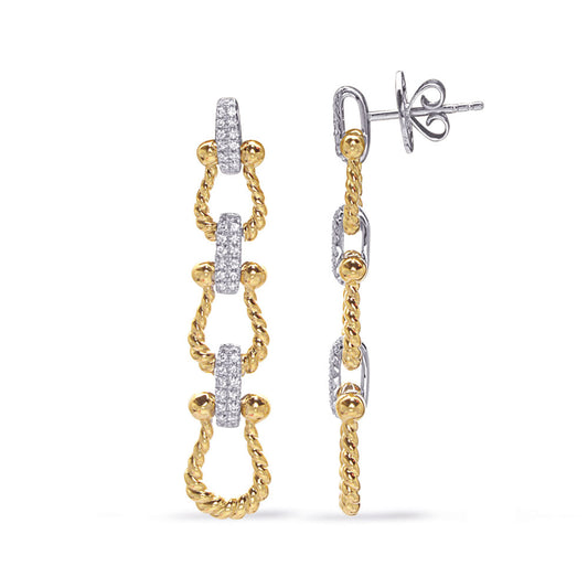 This Earring is available in 14K Yellow & White Gold. There are a total of 96 stones. There are Rounds with a total carat weight of 0.44 set in a Micro Prong setting.