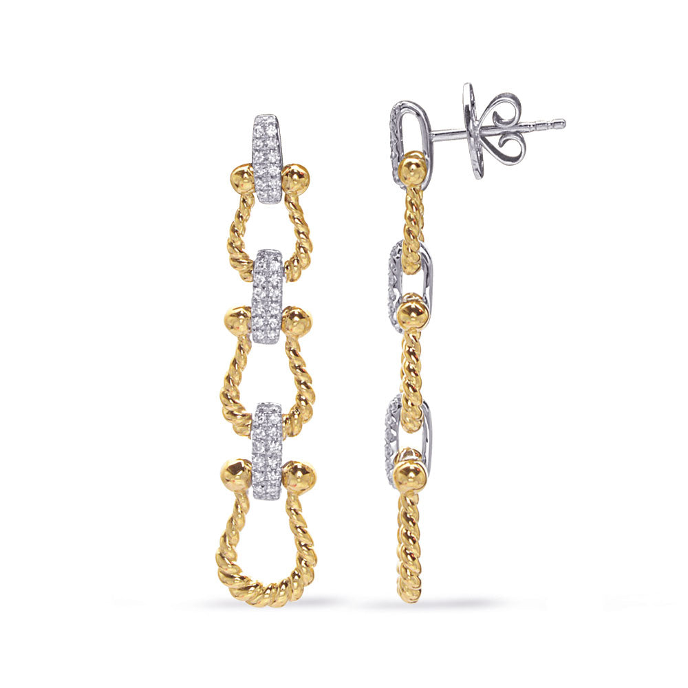 This Earring is available in 14K Yellow & White Gold. There are a total of 96 stones. There are Rounds with a total carat weight of 0.44 set in a Micro Prong setting.