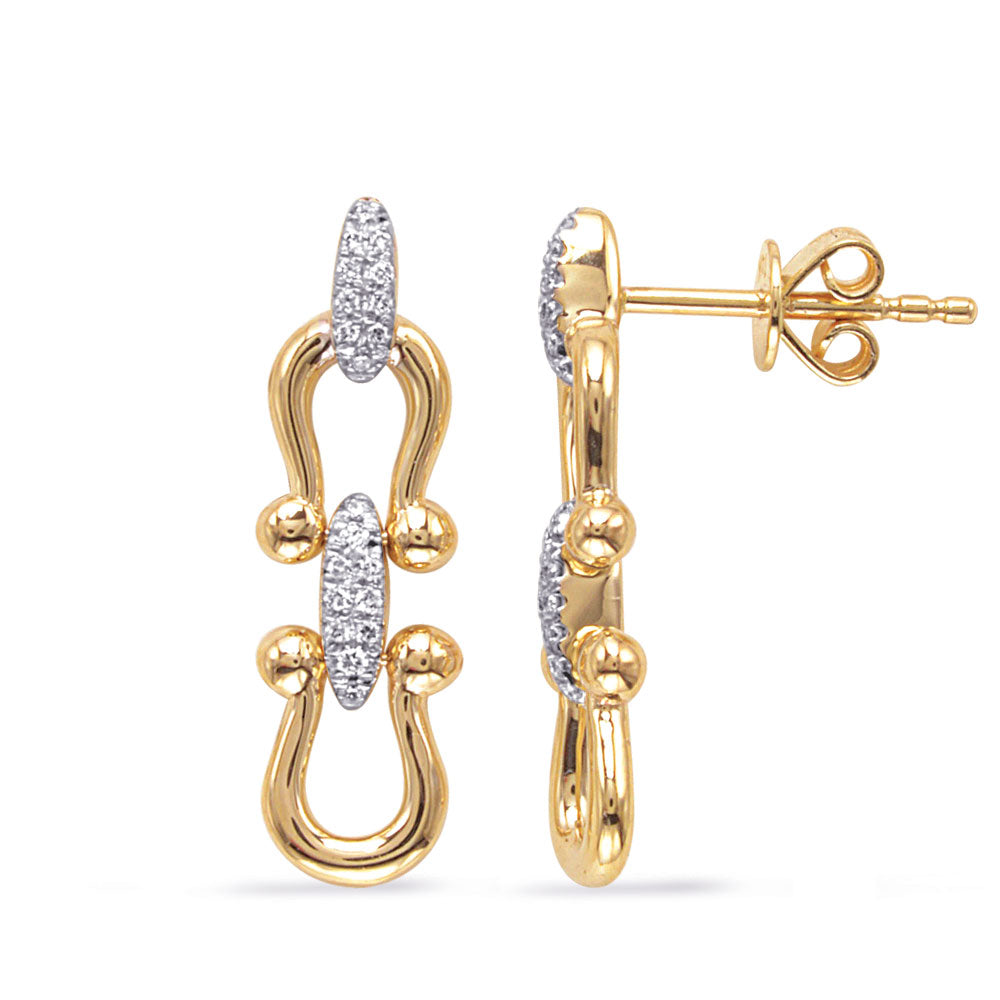 This Earring is available in 14K Yellow Gold. There are a total of 40 stones. There are Rounds with a total carat weight of 0.12 set in a Micro Prong setting.