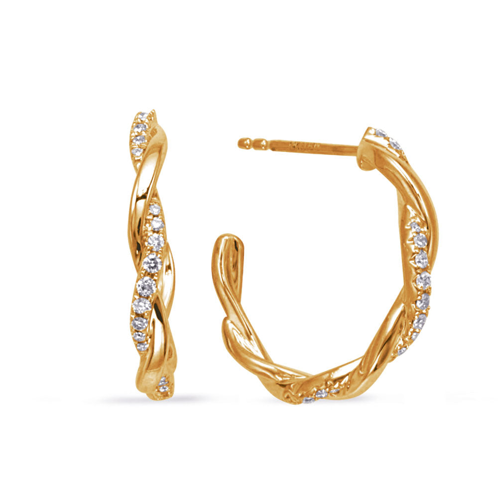 This Earring is available in 14K Yellow Gold. There are a total of 34 stones. There are Rounds with a total carat weight of 0.2 set in a Micro Prong setting.