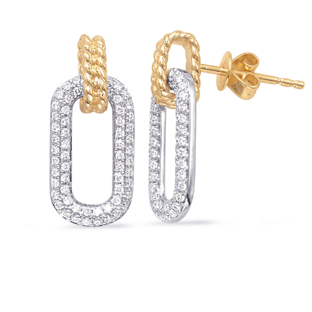 This Earring is available in 14K Yellow & White Gold. There are a total of 116 stones. There are Rounds with a total carat weight of 0.46 set in a Micro Pave setting.