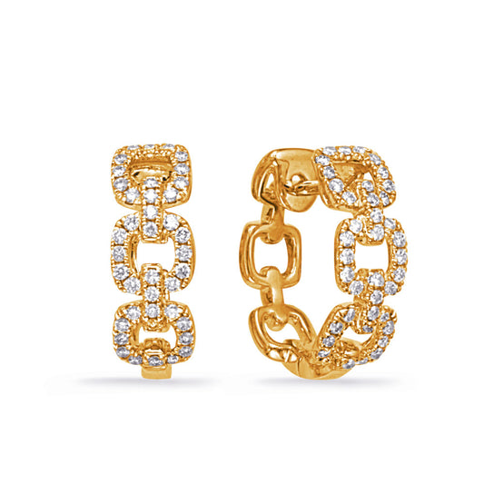 This Earring is available in 14K Yellow Gold. There are a total of 80 stones. There are Rounds with a total carat weight of 0.4 set in a Micro Prong setting.