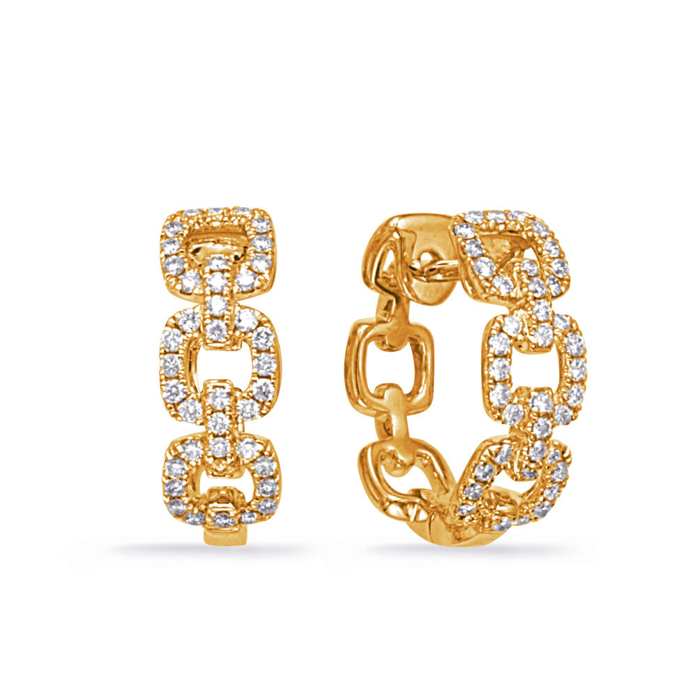 This Earring is available in 14K Yellow Gold. There are a total of 80 stones. There are Rounds with a total carat weight of 0.4 set in a Micro Prong setting.