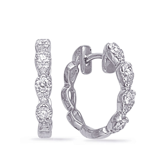 This Earring is available in 14K White Gold. There are a total of 32 stones. There are Rounds with a total carat weight of 0.42 set in a Micro Prong|Prong Set setting.