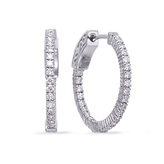 This Earring is available in 14K White Gold. There are a total of 50 stones. There are Rounds with a total carat weight of 0.47 set in a Prong Set setting.
