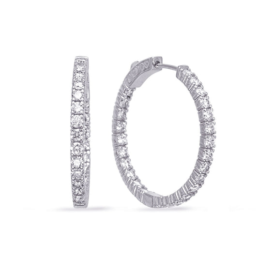 This Earring is available in 14K White Gold. There are a total of 50 stones. There are Rounds with a total carat weight of 1.68 set in a Micro Prong setting.