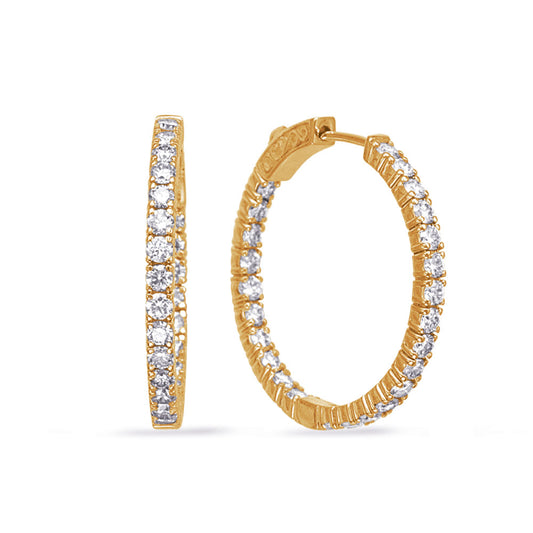 This Earring is available in 14K Yellow Gold. There are a total of 50 stones. There are Rounds with a total carat weight of 1.68 set in a Micro Prong setting.