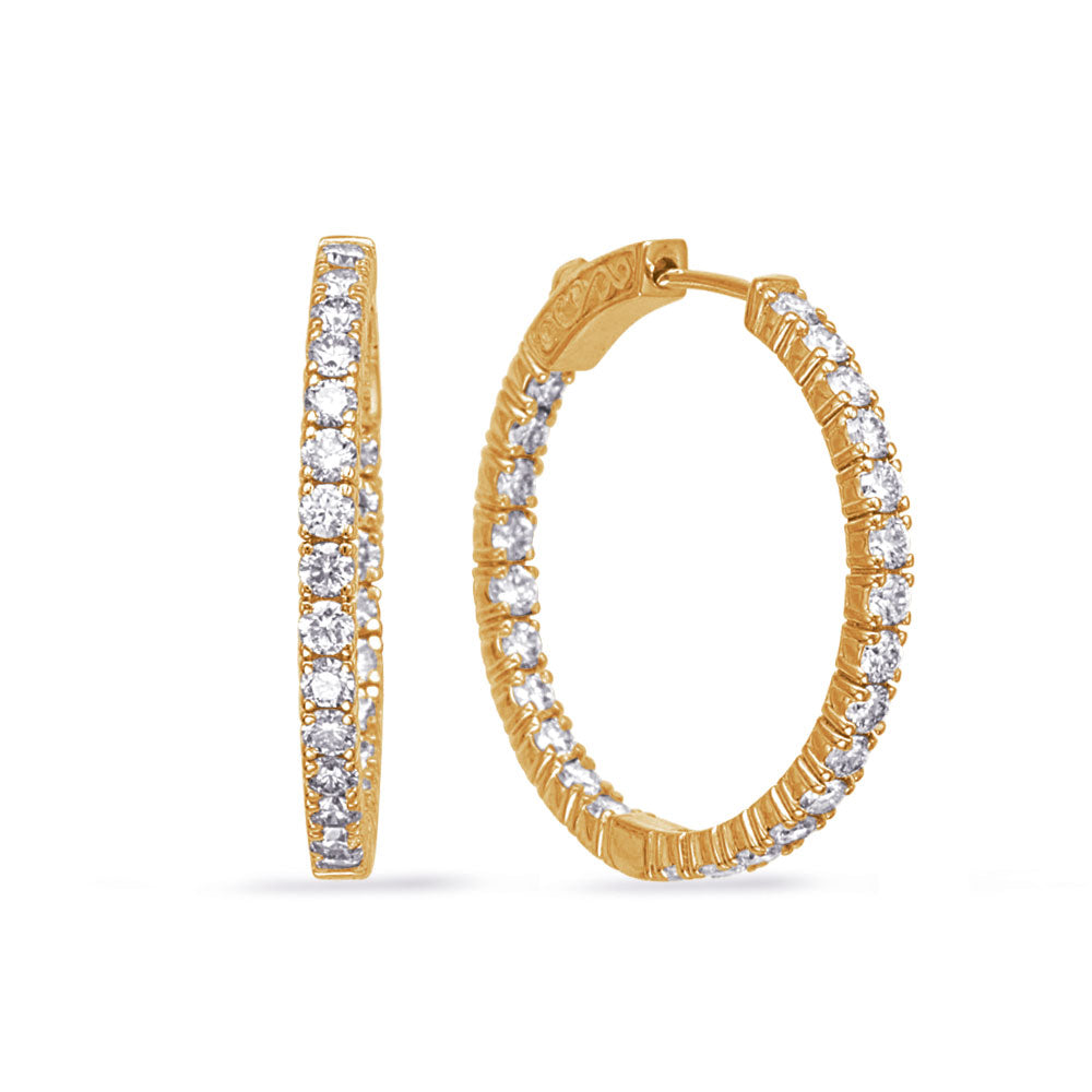 This Earring is available in 14K Yellow Gold. There are a total of 50 stones. There are Rounds with a total carat weight of 1.68 set in a Micro Prong setting.