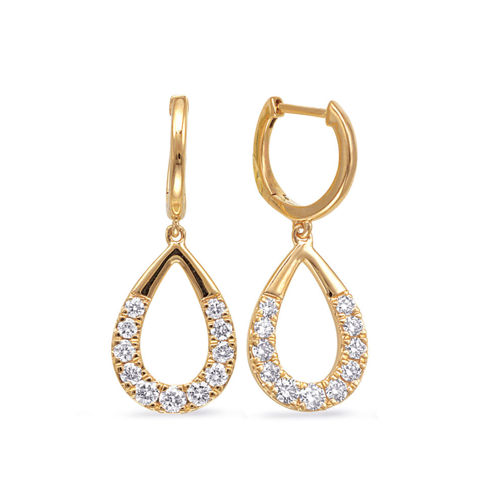 This Earring is available in 14K Yellow Gold. There are a total of 22 stones. There are Rounds with a total carat weight of 0.71 set in a Prong Set setting.