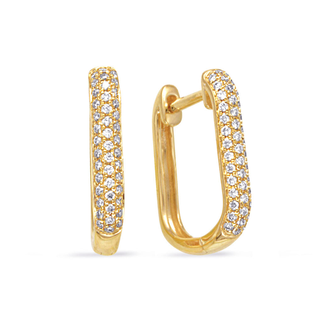 This Earring is available in 14K Yellow Gold. There are a total of 86 stones. There are Rounds with a total carat weight of 0.27 set in a Micro Prong setting.