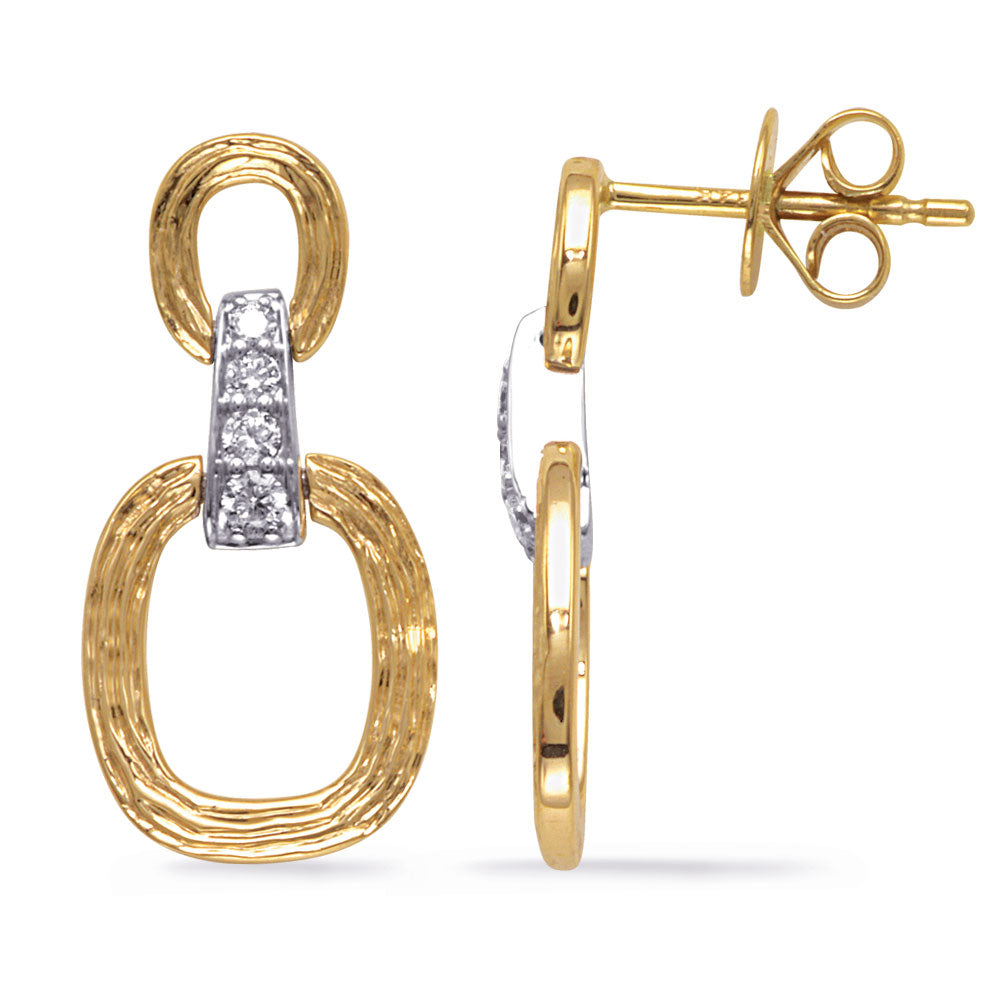 This Earring is available in 14K Yellow & White Gold. There are a total of 8 stones. There are Rounds with a total carat weight of 0.16 set in a Micro Prong setting.