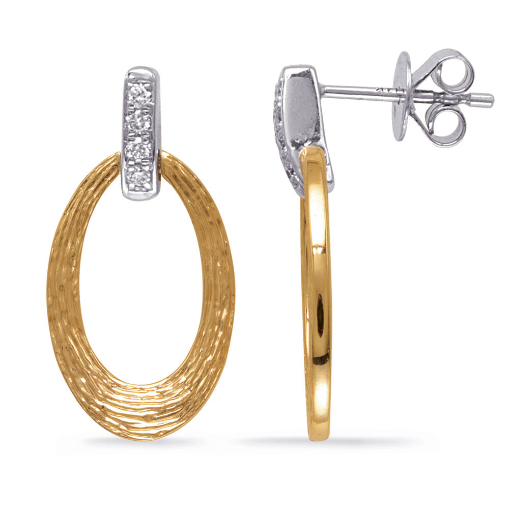 This Earring is available in 14K Yellow & White Gold. There are a total of 8 stones. There are Rounds with a total carat weight of 0.12 set in a Micro Prong setting.