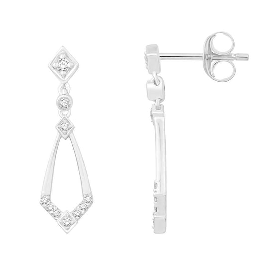 This Earring is available in 14K White Gold. There are a total of 20 stones. There are Rounds with a total carat weight of 0.23 set in a Micro Prong|Prong Set setting.