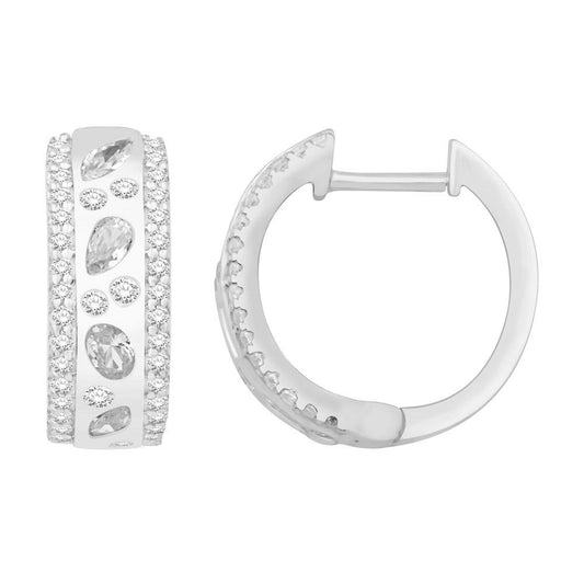 This Earring is available in 14K White Gold. There are a total of 84 stones. There are Marquise with a total carat weight of 0.21 set in a Bezel Set|Micro Prong setting.There are Oval stones with a total carat weight of 0.12 set in a Bezel Set|Micro Prong.