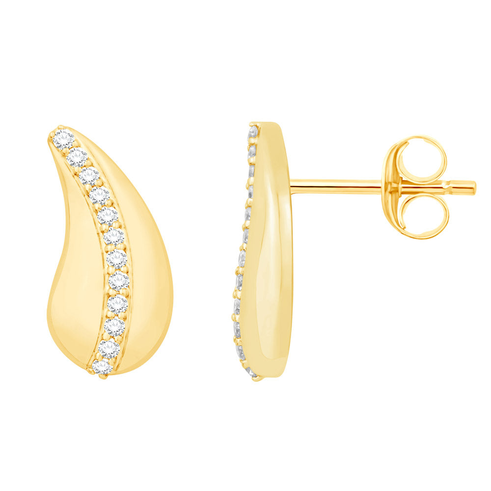 This Earring is available in 14K Yellow Gold. There are a total of 24 stones. There are Rounds with a total carat weight of 0.19 set in a Micro Prong setting.