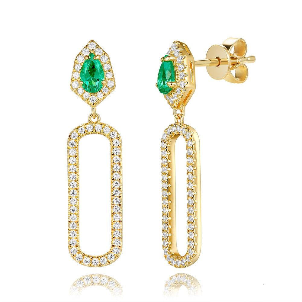 This Earring is available in 14K Yellow Gold. There are a total of 112 stones. There are Rounds with a total carat weight of 0.42 set in a  setting.