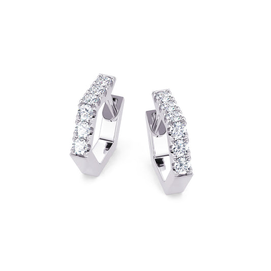 This Earring is available in 14K White Gold. There are a total of 12 stones. There are Rounds with a total carat weight of 0.48 set in a Micro Prong setting.